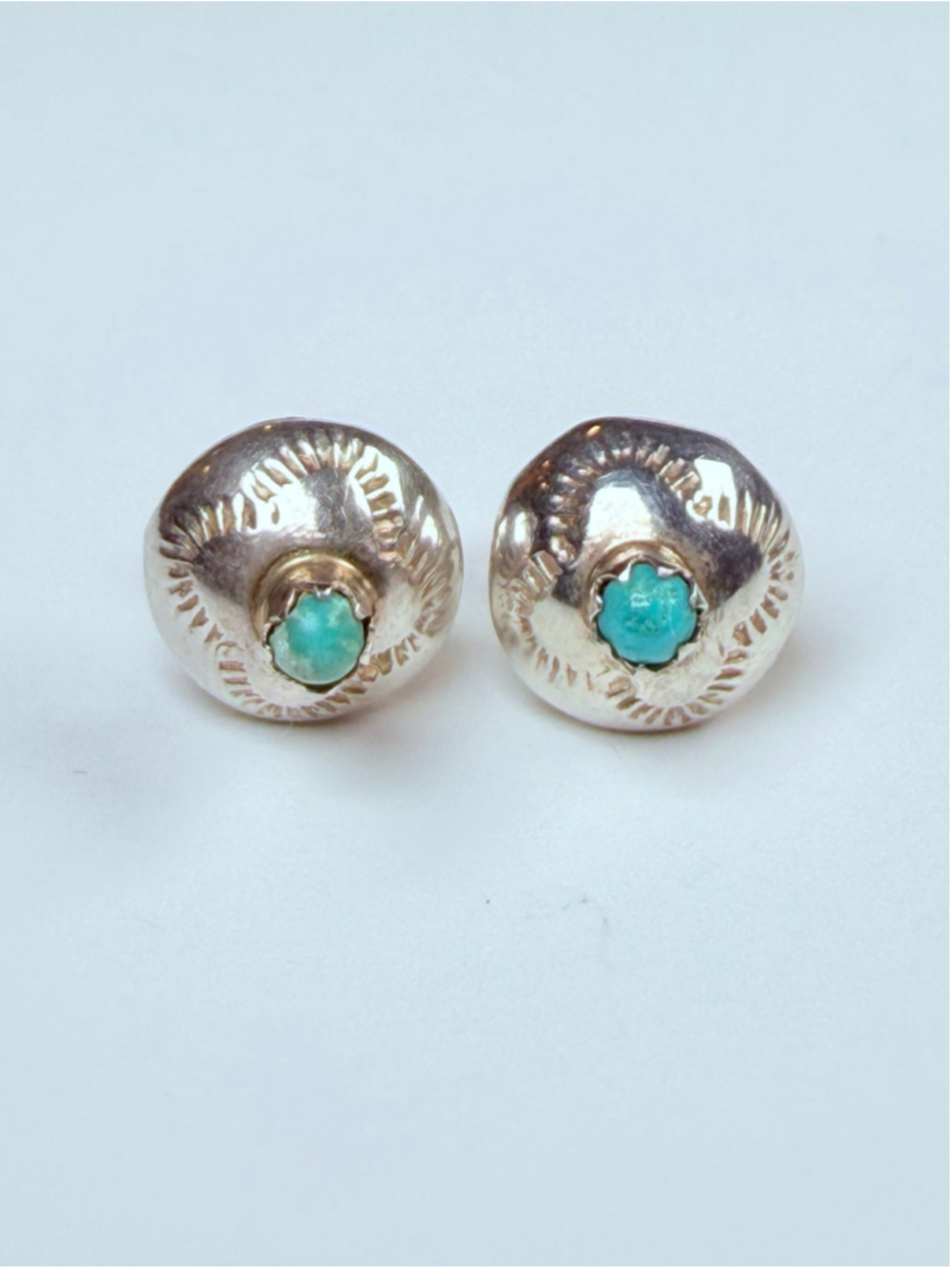 SouthWestern Concho Button Turquoise 925 Sterling Silver Stud Vintage Earrings